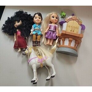 Disney Princess Petite Doll Lot Tangled Rapunzel Flynn Rider Maximus Treehouse